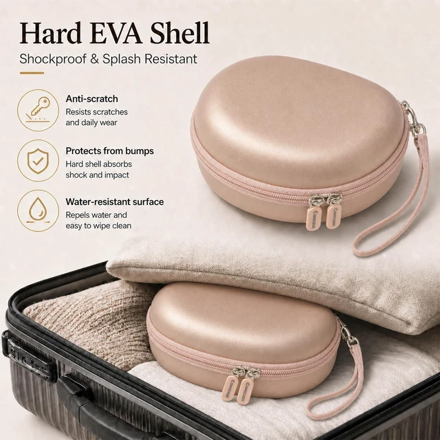 Alt view image 3 of 7 - Headphone Case for Beats/for JBL/for TOZO/for JLab/for Bose Hard EVA Shell, 3.3-In Deep Interior, Mesh Pocket & Detachable Strap for Travel and Storage, Brown, Case Only