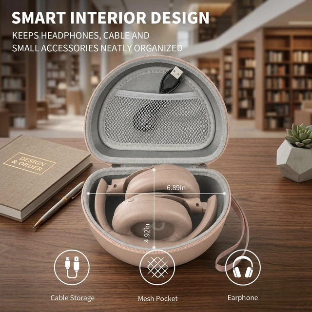 Alt view image 5 of 7 - Headphone Case for Beats/for JBL/for TOZO/for JLab/for Bose Hard EVA Shell, 3.3-In Deep Interior, Mesh Pocket & Detachable Strap for Travel and Storage, Brown, Case Only