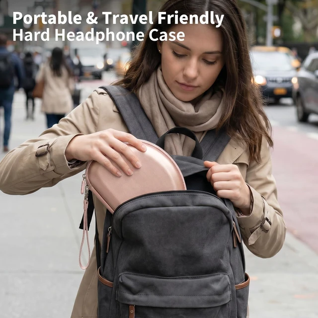 Alt view image 7 of 7 - Headphone Case for Beats/for JBL/for TOZO/for JLab/for Bose Hard EVA Shell, 3.3-In Deep Interior, Mesh Pocket & Detachable Strap for Travel and Storage, Brown, Case Only