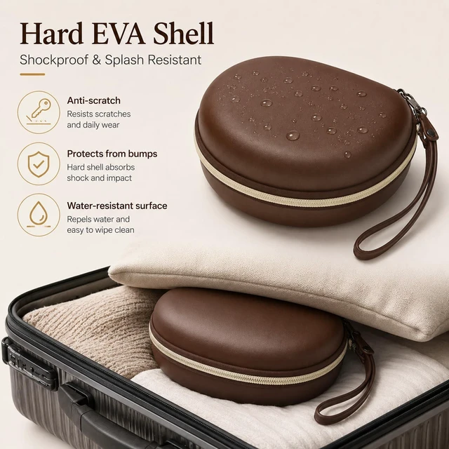 Alt view image 3 of 6 - Hard Headphone Case for Beats/for JBL/for TOZO&Foldable Headphone Crush-Resistant EVA Shell with Mesh Pocket for Cables, Fits Foldable Over-Ear Headphones for Travel, Brown, Case Only