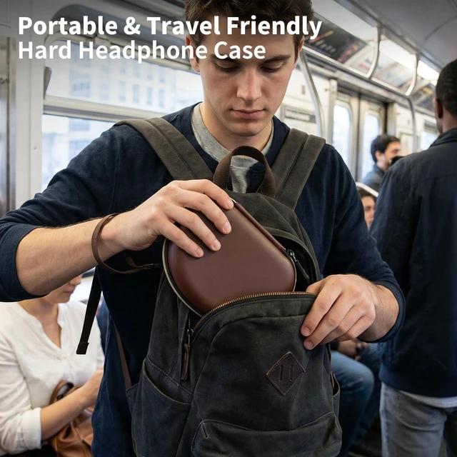 Alt view image 6 of 6 - Hard Headphone Case for Beats/for JBL/for TOZO&Foldable Headphone Crush-Resistant EVA Shell with Mesh Pocket for Cables, Fits Foldable Over-Ear Headphones for Travel, Brown, Case Only