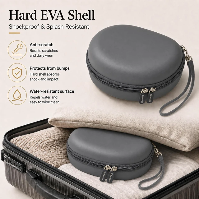 Alt view image 3 of 7 - Headphone Case for Beats/for JBL/for TOZO/for JLab/for Bose Hard EVA Shell, 3.3-In Deep Interior, Mesh Pocket & Detachable Strap for Travel and Storage, Dark Grey, Case Only