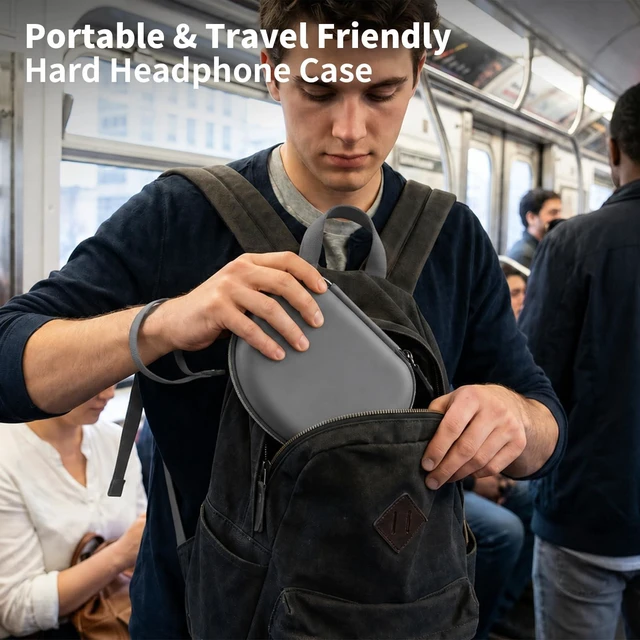 Alt view image 7 of 7 - Headphone Case for Beats/for JBL/for TOZO/for JLab/for Bose Hard EVA Shell, 3.3-In Deep Interior, Mesh Pocket & Detachable Strap for Travel and Storage, Dark Grey, Case Only