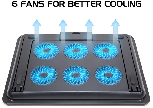 Alt view image 4 of 7 - Aluminum Laptop Cooling Pad, 6-Fan Laptop Cooler Stand for 17 Inch Laptops, 7-Height Adjustable Riser with Fan Speed Control, USB Data Pass-Through, Modern Design for Home Office School (Clay)