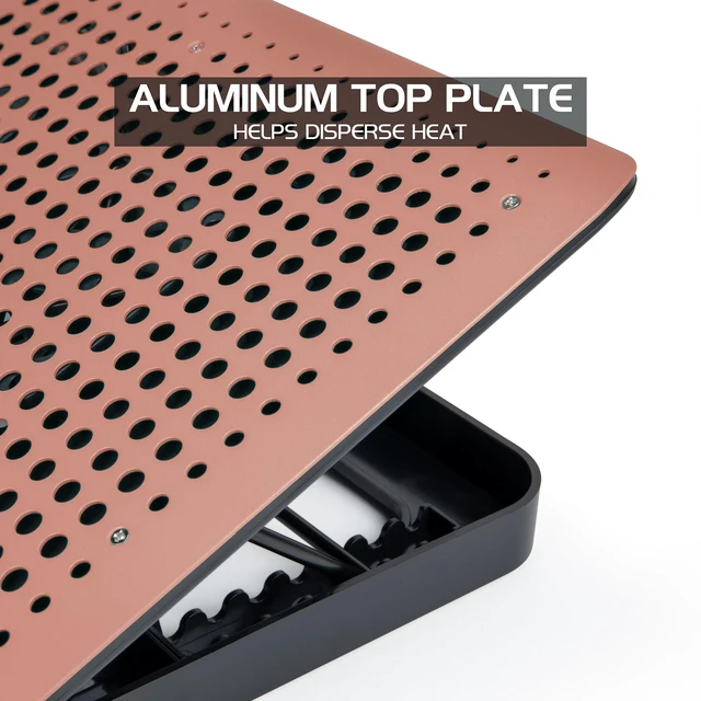 Alt view image 6 of 7 - Aluminum Laptop Cooling Pad, 6-Fan Laptop Cooler Stand for 17 Inch Laptops, 7-Height Adjustable Riser with Fan Speed Control, USB Data Pass-Through, Modern Design for Home Office School (Clay)