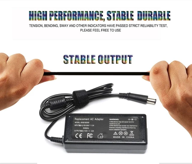 Alt view image 2 of 5 - 65W Laptop Charger Compatible with HP Pavilion G6 G7 DV7 DV6 DV5 DV4 G72 G71 G60 G61 G62 DM4, EliteBook 8440P 8460P 8460W, Probook 4320S 4420S 4430S Notebook 65W 18.5V 3.5A Power Supply