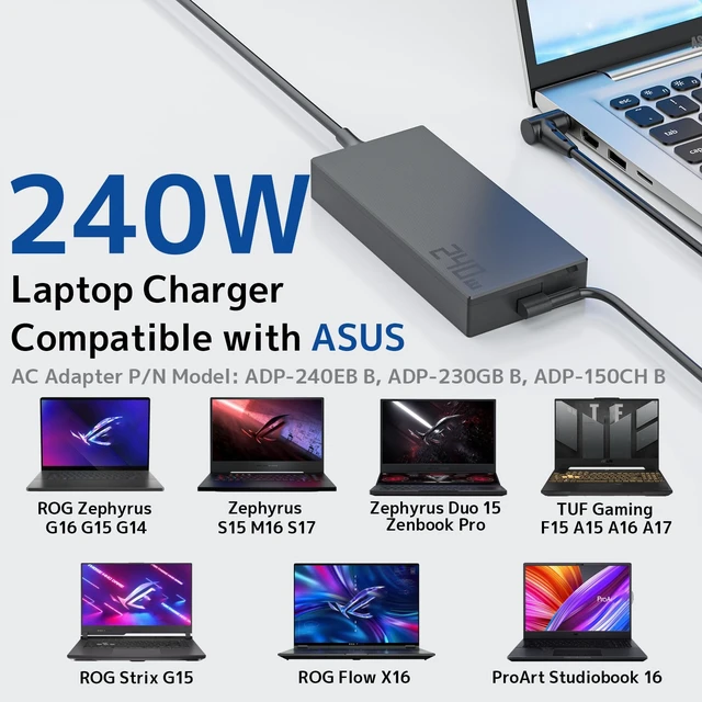 Alt view image 7 of 7 - 240W Gaming Laptop Charger, Fit for ASUS ROG TUF ADP-240EB B Power Adapter 20V 12A Stable High-Power Supply, 8.8ft Long Cord, Fast Charging, Temperature Control, For TUF A15 A16 F15 Rog Zephyrus strix