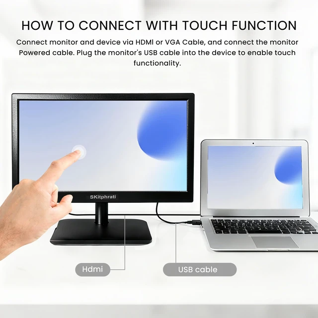 Alt view image 4 of 7 - 15 inch 1920x1080 Touchscreen Monitor 10-Point Multi Touch Screen with HDMI, VGA, 60Hz, 16:9 Aspect Ratio, VESA, Secondary Monitor for PC Computer Windows