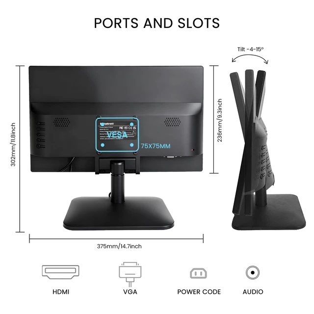 Alt view image 6 of 7 - 15 inch 1920x1080 Touchscreen Monitor 10-Point Multi Touch Screen with HDMI, VGA, 60Hz, 16:9 Aspect Ratio, VESA, Secondary Monitor for PC Computer Windows