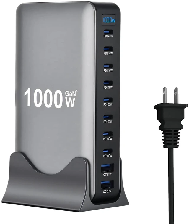 Main image of 1000W USB C Fast Charger Block, 10 Ports GaN IV Pro USB Chagring Station, 140W PD QC HUB for Multiple Devices, Laptop Adapter Compatible with MacBook Pro/Air iPad iPhone Pro Max, Galaxy, Dell, HP