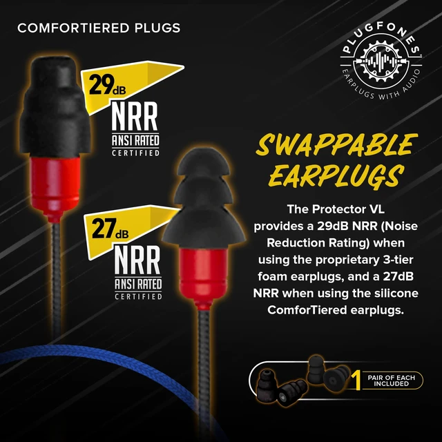 Alt view image 7 of 7 - Protector Plus VL Earplug Headphones, Hearing Protection, Red 29dB NRR Foam/27dB Silicone Plugs, Reusable Ear Plugs for Work, Noise Reduction Earbuds, In Ear Hearing Protection