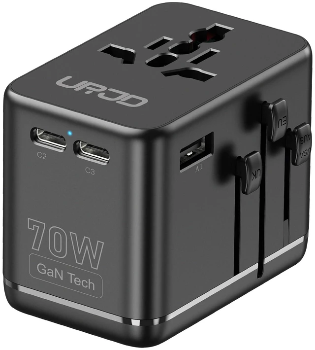Main image of 70W GaN Universal Travel Adapter, 4 USB C/A + 2 AC, 200+ Countries Compact Series Travel Essentials for Laptop MacBook International Power Adapter for Europe, UK Better Wall Fit