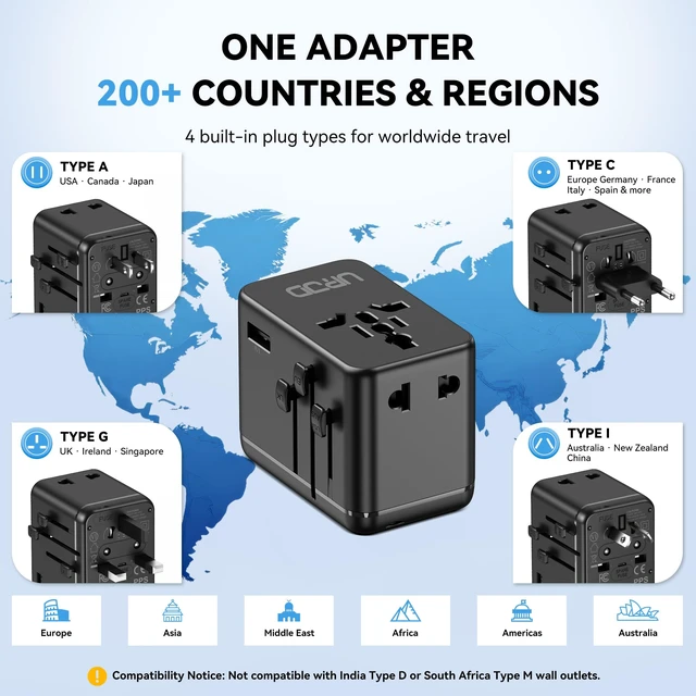 Alt view image 4 of 7 - 70W GaN Universal Travel Adapter, 4 USB C/A + 2 AC, 200+ Countries Compact Series Travel Essentials for Laptop MacBook International Power Adapter for Europe, UK Better Wall Fit