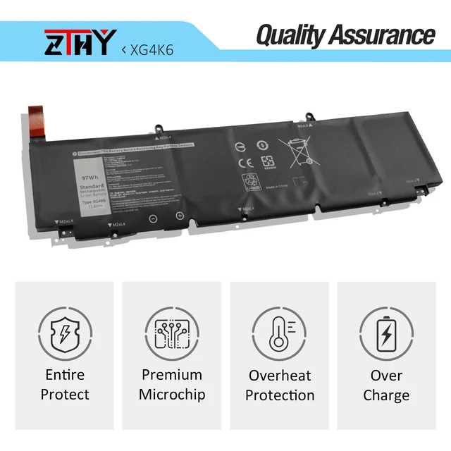 Alt view image 3 of 7 - 97Wh XG4K6 Laptop Battery Replacement for Dell XPS 17 9700 9710 9720 9730 Precision 5750 5760 5770 Series P92F P92F001 P92F002 P92F003 001RR3 01RR3YM F8CPG OF8CPG 5XJ6R KVPMY 0YY3V KRDHV 11.4V 6-Cell