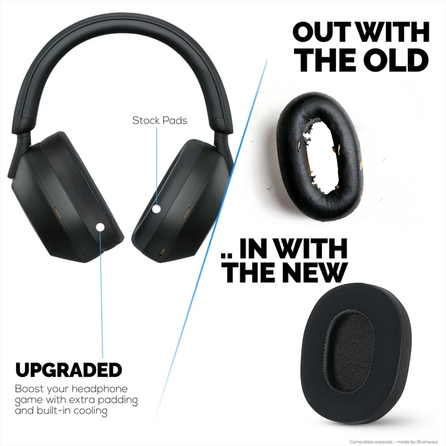 Alt view image 5 of 7 - Hybrid Gel Earpads for Sony WH 1000XM5 Headphones, Cool Gel, Super Soft Fabric, PU Leather & Thicker Memory Foam for Additional Comfort, By