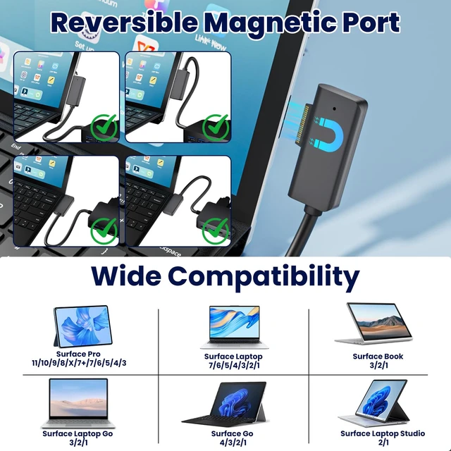 Alt view image 6 of 7 - Surface Pro Docking Station - 2026 New HDMI+HDMI+VGA Triple/Dual Monitor Docking Station for Surface Pro 11/10/9/8/X/7/6/5/4/3, Surface Laptop 7/6/5/4/3/2/1, Surface Laptop Go, Surface Go 4/3/2/1