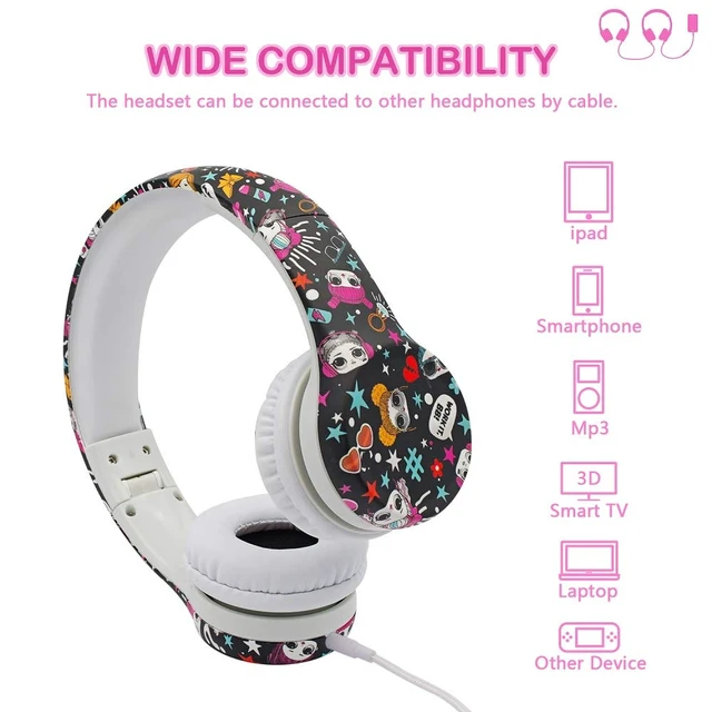 Alt view image 2 of 7 - Girls Headphones for Kids,Toddler Kid Headphones with mic & Audio Sharing Port+ Volume Limited,Boys Girls Baby Children Toddlers School use(Girls Headphones)