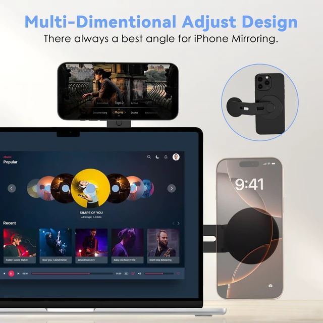 Alt view image 4 of 7 - Magnetic Laptop Phone Holder, 360° Rotating Mount, Black Compatible with iPhone MagSafe and All Phones, MacBook, PC Monitor, Screen Stand for Tesla, Portable Accessory