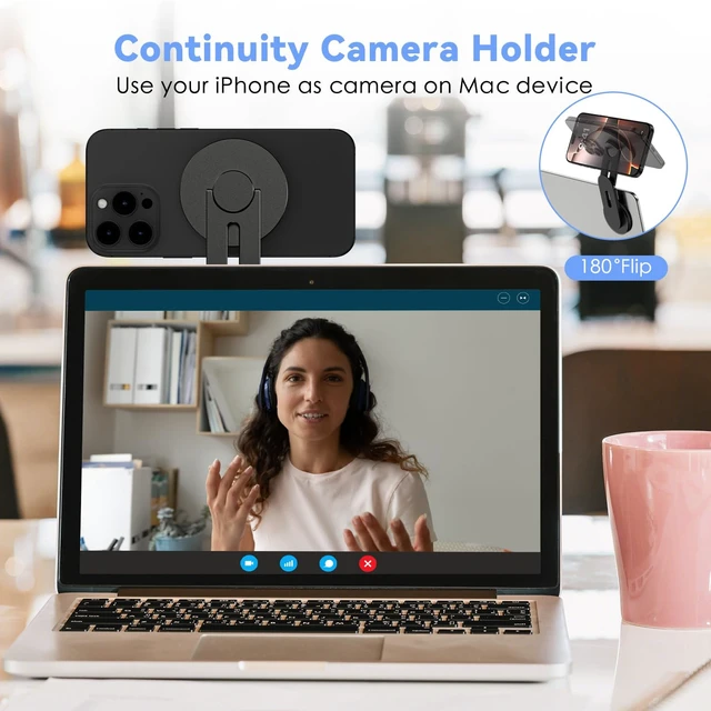 Alt view image 5 of 7 - Magnetic Laptop Phone Holder, 360° Rotating Mount, Black Compatible with iPhone MagSafe and All Phones, MacBook, PC Monitor, Screen Stand for Tesla, Portable Accessory