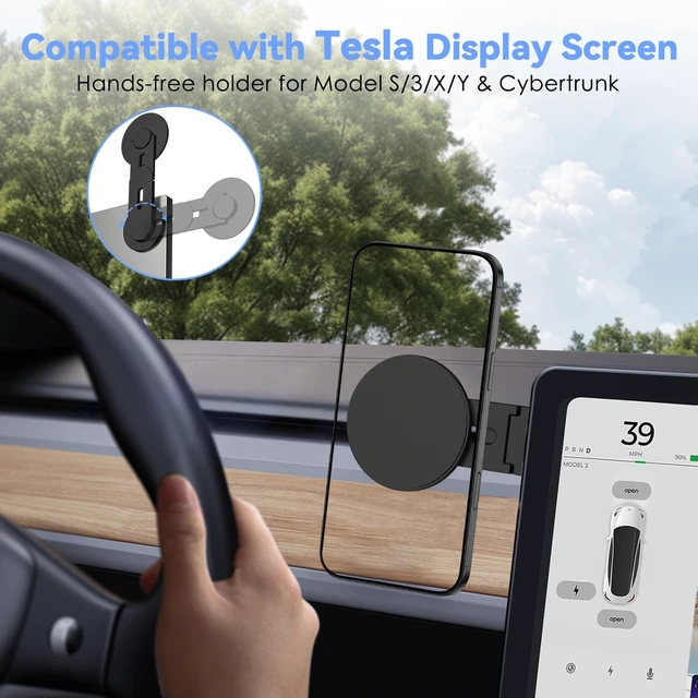 Alt view image 6 of 7 - Magnetic Laptop Phone Holder, 360° Rotating Mount, Black Compatible with iPhone MagSafe and All Phones, MacBook, PC Monitor, Screen Stand for Tesla, Portable Accessory