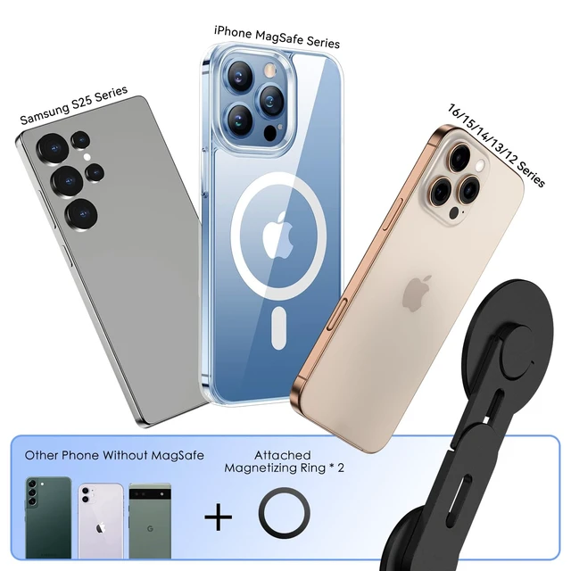 Alt view image 7 of 7 - Magnetic Laptop Phone Holder, 360° Rotating Mount, Black Compatible with iPhone MagSafe and All Phones, MacBook, PC Monitor, Screen Stand for Tesla, Portable Accessory