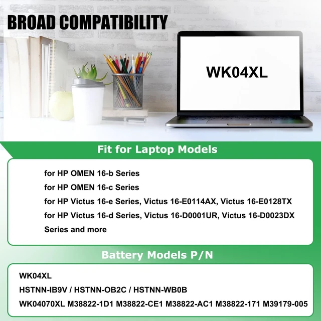 Alt view image 3 of 7 - WK04XL Battery Replacement for HP OMEN 16-b 16-c Victus 16-e 16-d For Victus 16-D0001UR 16-D0023DX 16-E0114AX 16-E0128TX, HSTNN-OB2C M39179-005 M38822-AC1, 15.4V 70.07Wh