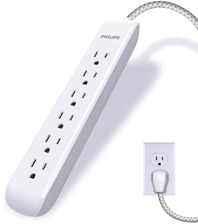 Main image of Surge Protector Power Strip, 10 Ft Long Braided Extension Cord 6 Outlet Extender, 1080 Joules, Flat Plug, Wall Mount, Home Office Dorm Essentials, ETL Safety Listed, White, SPC3064WG/37