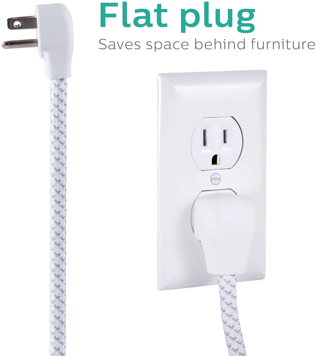 Alt view image 3 of 7 - Surge Protector Power Strip, 10 Ft Long Braided Extension Cord 6 Outlet Extender, 1080 Joules, Flat Plug, Wall Mount, Home Office Dorm Essentials, ETL Safety Listed, White, SPC3064WG/37