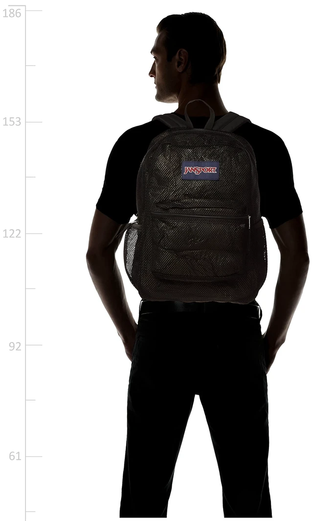 Alt view image 3 of 7 - Eco Mesh Backpack 33L 15 inch Laptop Bag, Black Breathable Semi-Transparent Daypack, Durable Bottom, Water Bottle Pockets Backpacks