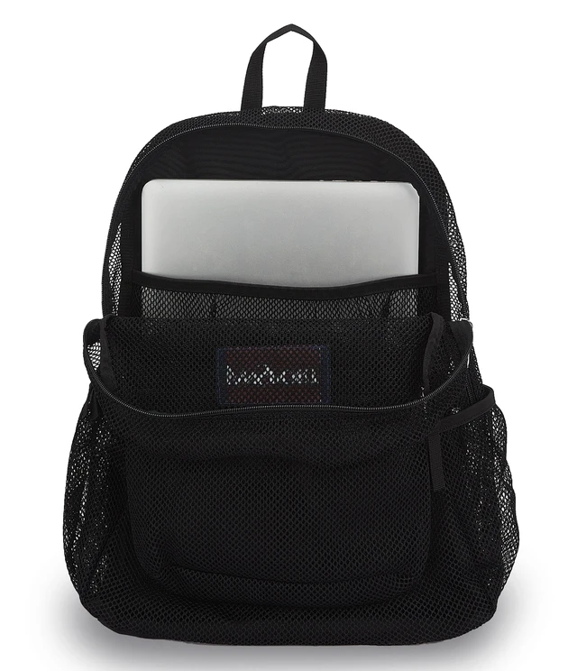 Alt view image 5 of 7 - Eco Mesh Backpack 33L 15 inch Laptop Bag, Black Breathable Semi-Transparent Daypack, Durable Bottom, Water Bottle Pockets Backpacks