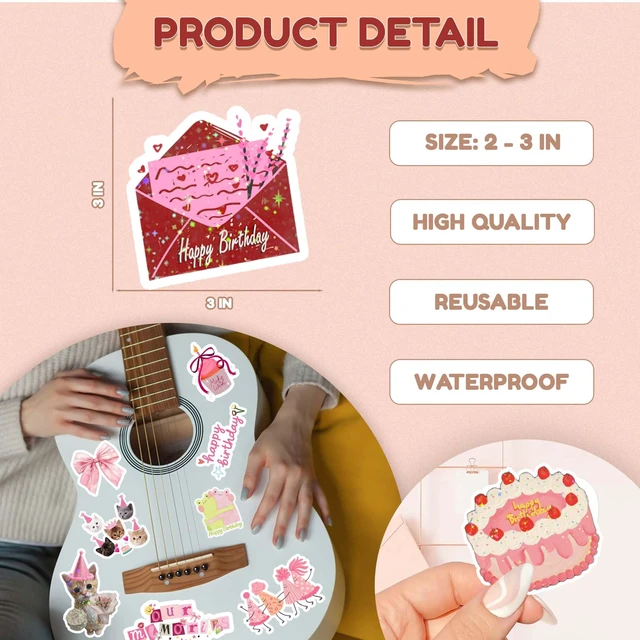 Alt view image 3 of 6 - 112PCS Happy Birthday Stickers, Cute Waterproof Vinyl Birthday Stickers for Adults, Birthday Party Supplies, Scrapbooking, Cards, Laptop and Water Bottle Decorations