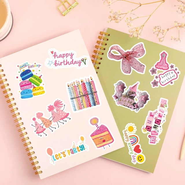 Alt view image 4 of 6 - 112PCS Happy Birthday Stickers, Cute Waterproof Vinyl Birthday Stickers for Adults, Birthday Party Supplies, Scrapbooking, Cards, Laptop and Water Bottle Decorations