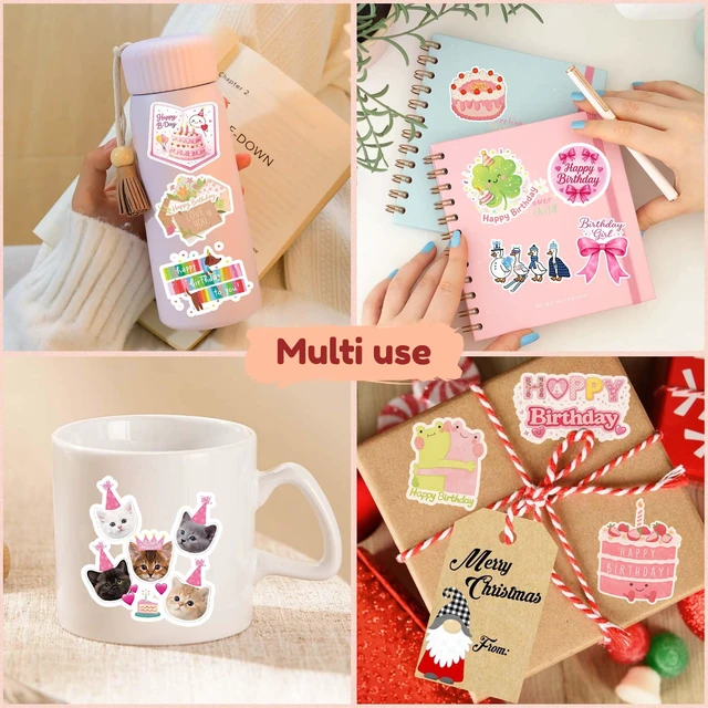 Alt view image 5 of 6 - 112PCS Happy Birthday Stickers, Cute Waterproof Vinyl Birthday Stickers for Adults, Birthday Party Supplies, Scrapbooking, Cards, Laptop and Water Bottle Decorations