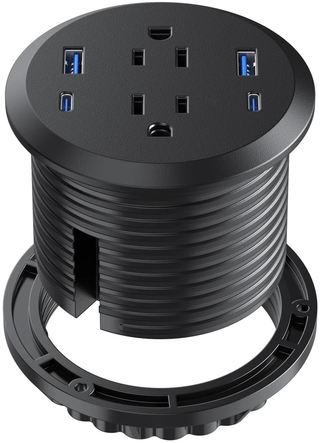 Main image of Desktop Power Grommet,GaN 65W USB C Fast Charging Station,2 AC Outlets,4 USB Ports in to the Top of Your Desk,Flush Mount Power Grommet 3-inch Hole,Countertop Recessed Outlet