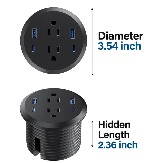 Alt view image 5 of 7 - Desktop Power Grommet,GaN 65W USB C Fast Charging Station,2 AC Outlets,4 USB Ports in to the Top of Your Desk,Flush Mount Power Grommet 3-inch Hole,Countertop Recessed Outlet