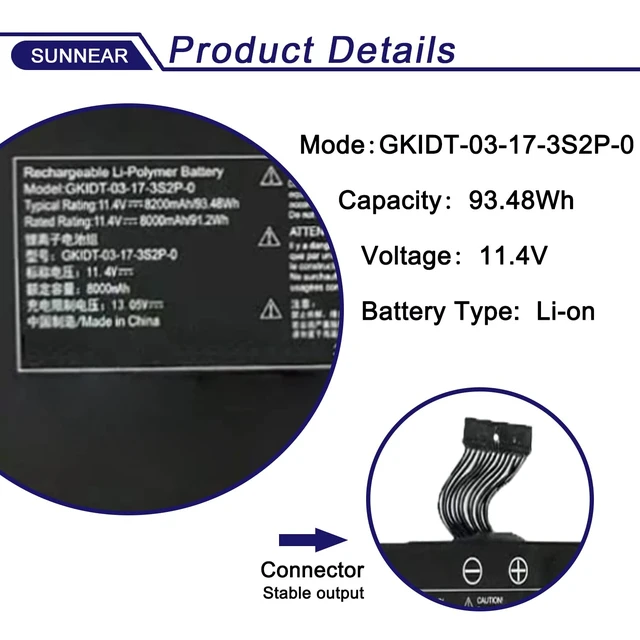 Alt view image 2 of 7 - GKIDT-03-17-3S2P-0 Laptop Battery for Adata XPG Xenia 15 Schenker XMG 11.4V 93.48Wh; Battery Replacement for Adata XPG Fusion 15 XFU15L19; GKIDT-00-13-3S2P-0