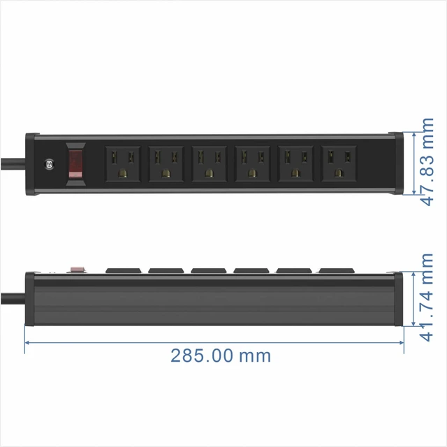 Alt view image 2 of 6 - Metal Socket Wall Mount 6 Outlets Heavy Duty Power Strip, 6 Feet Extension Cord, Mounting Brackets Included,Workshop/Industrial Use, ETL Certified