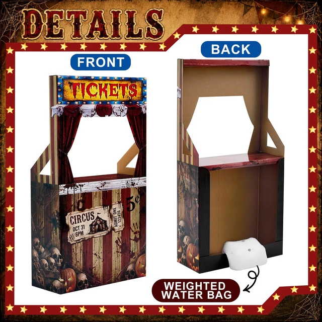 Alt view image 3 of 7 - Circus Halloween Decorations Creepy Clown Carnival Ticket Booth Photo Prop Cardboard Circus Ticket Booth Stand with a 7 Liter Water Weight Bag (No Water), Photo Prop Decorative Sign for Party