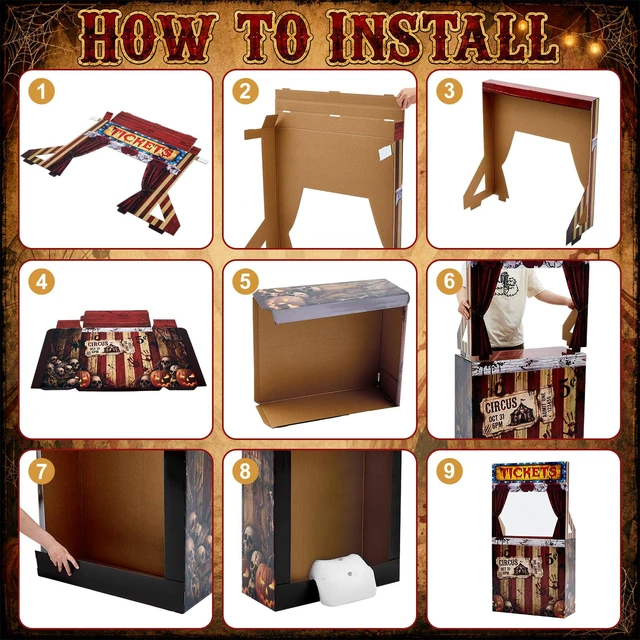 Alt view image 4 of 7 - Circus Halloween Decorations Creepy Clown Carnival Ticket Booth Photo Prop Cardboard Circus Ticket Booth Stand with a 7 Liter Water Weight Bag (No Water), Photo Prop Decorative Sign for Party