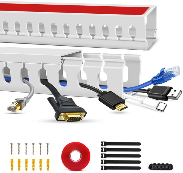 Main image of Cable Duct Management Raceway Kit, 31.4" (2 x 15.7) Server Rack Management, Hide Network HDMI VGA Cables, Open Slot Track Desk Wire Channel, White 2 Pack