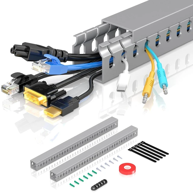 Main image of Open Slot Wire Duct Kit, 31.4"(2 x 15.7) Server Rack Cable Management, Cable Management Raceway for Hide Network HDMI VGA Cable, Wiring Raceway Cable Duct, Desk Wire Channel, 2 Pack, Grey