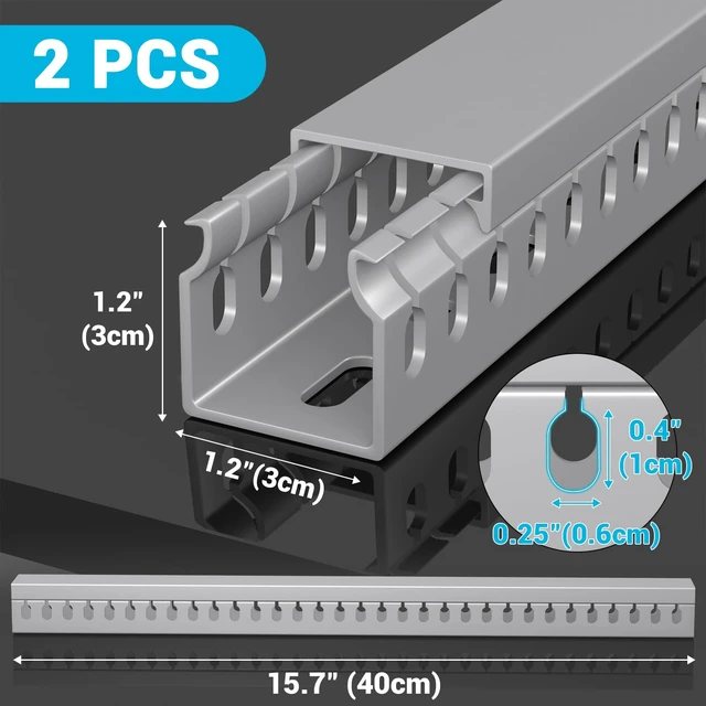 Alt view image 2 of 6 - Open Slot Wire Duct Kit, 31.4"(2 x 15.7) Server Rack Cable Management, Cable Management Raceway for Hide Network HDMI VGA Cable, Wiring Raceway Cable Duct, Desk Wire Channel, 2 Pack, Grey