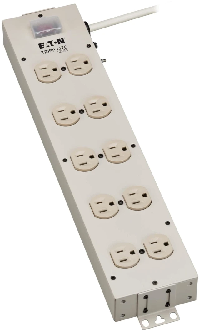 Main image of Eaton Series 10 Outlet Heavy Duty Power Strip, Metal, Under Desk & Wall Mount Option, 15ft Extension Cord, On/Off Switch Cover, Industrial Garage Shop Work Bench, White (TLM1015NC)
