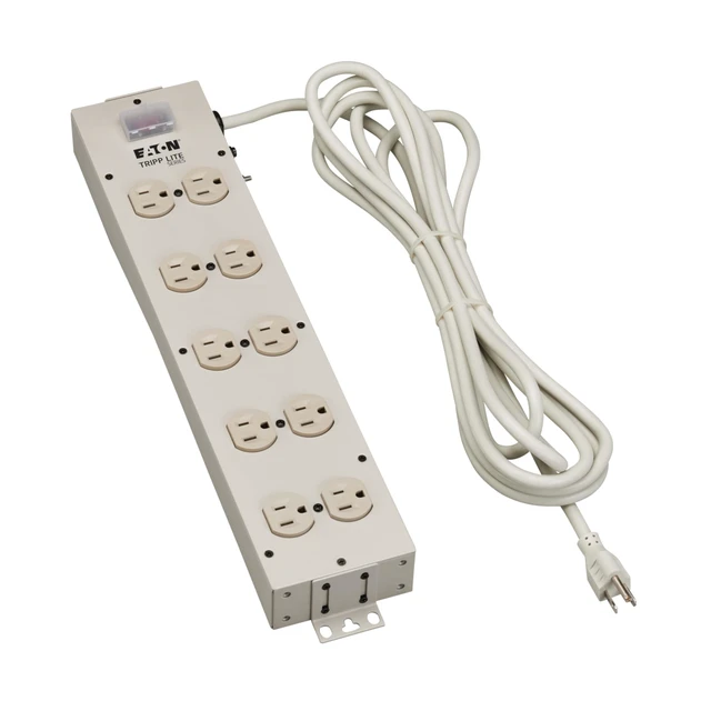 Alt view image 3 of 7 - Eaton Series 10 Outlet Heavy Duty Power Strip, Metal, Under Desk & Wall Mount Option, 15ft Extension Cord, On/Off Switch Cover, Industrial Garage Shop Work Bench, White (TLM1015NC)