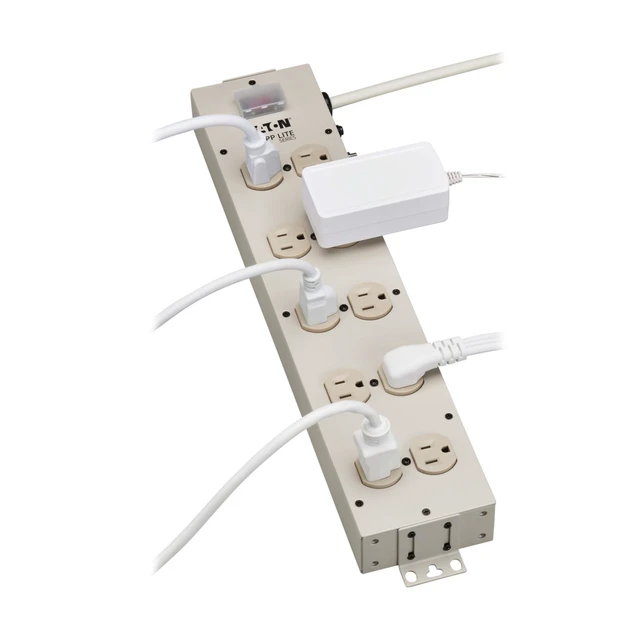Alt view image 7 of 7 - Eaton Series 10 Outlet Heavy Duty Power Strip, Metal, Under Desk & Wall Mount Option, 15ft Extension Cord, On/Off Switch Cover, Industrial Garage Shop Work Bench, White (TLM1015NC)