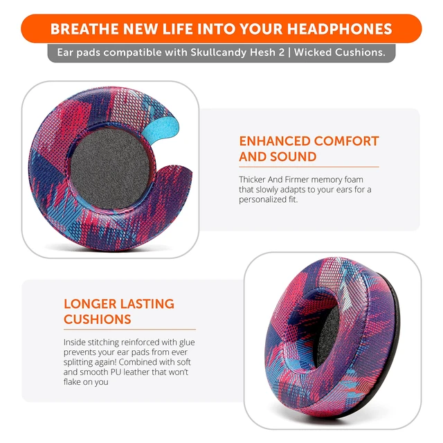 Alt view image 3 of 7 - PadZ Hesh - Extra Thick Earpads for Skullcandy Hesh Wired Made by Wicked Cushions Also fits Hesh 2 Wireless. Premium Comfort Speed Racer