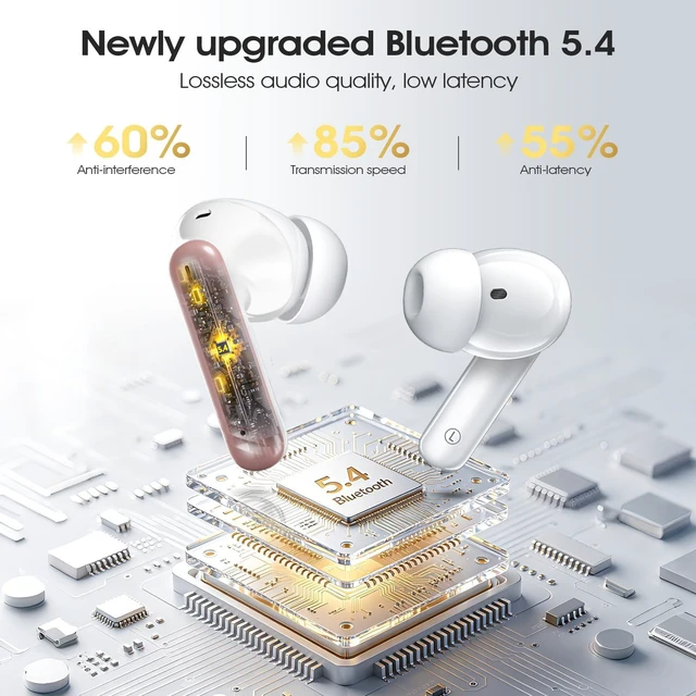 Alt view image 4 of 7 - Wireless Earbuds, Bluetooth 5.4 Headphones with 4 Noise Cancelling Mic 46H In-Ear Buds with 3D Bass Stereo, Small Ears, LED Display, Calls Sports Workout, IPX7 Earphones for Android iOS. Pink