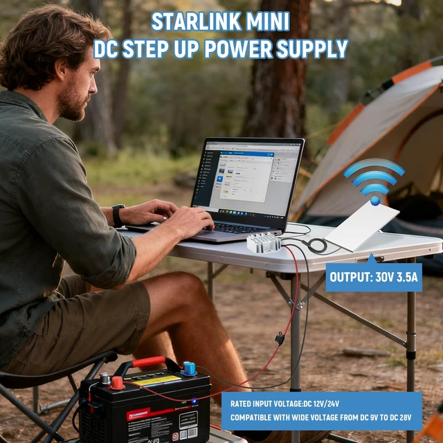 Alt view image 5 of 7 - Starlink Mini Power Supply, 12V/24V to 30V 3.5A Starlink Mini 12V Adapter DC Step Up Converter with Female Plug, Compatible with Battery/RV/Yacht Off-Grid Power Solution