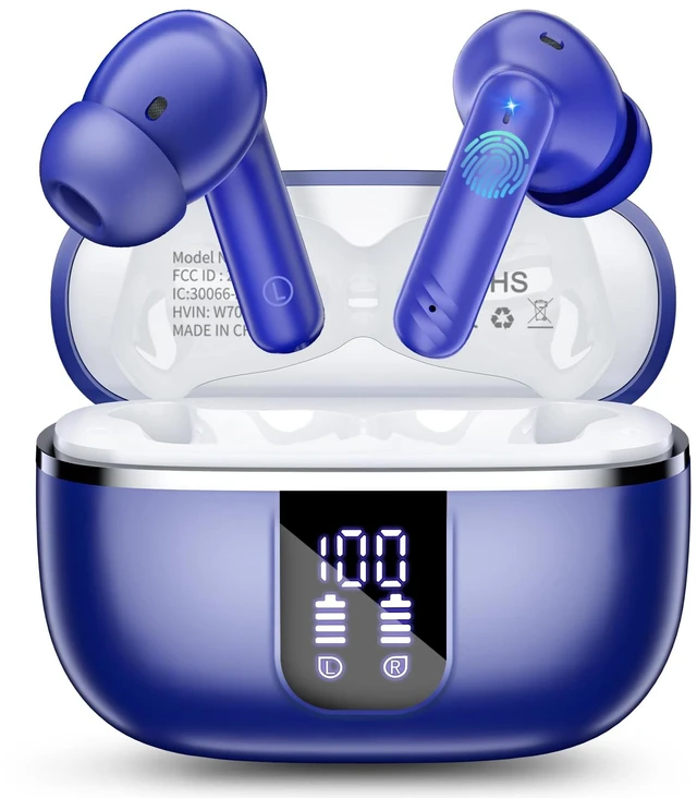 Main image of Wireless Earbuds, Bluetooth 5.4 Headphones with 4 Noise Cancelling Mic 46H In-Ear Buds with 3D Bass Stereo, Small Ears, LED Display, Calls Sports Workout, IPX7 Earphones for Android iOS. Blue
