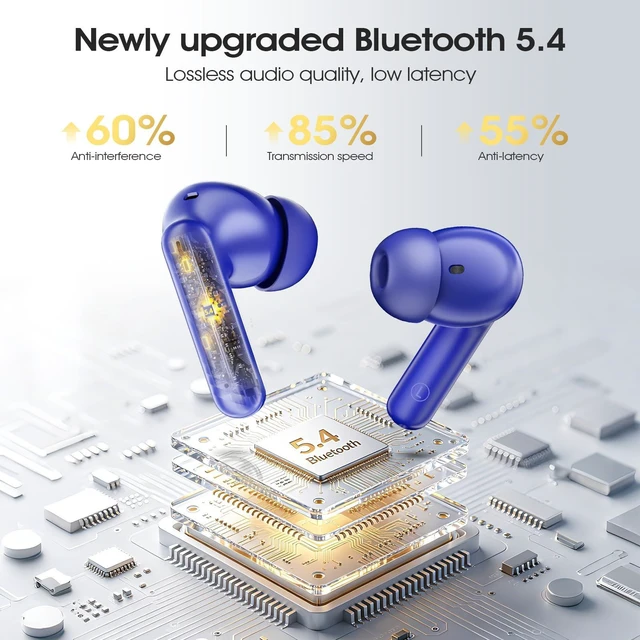 Alt view image 4 of 7 - Wireless Earbuds, Bluetooth 5.4 Headphones with 4 Noise Cancelling Mic 46H In-Ear Buds with 3D Bass Stereo, Small Ears, LED Display, Calls Sports Workout, IPX7 Earphones for Android iOS. Blue